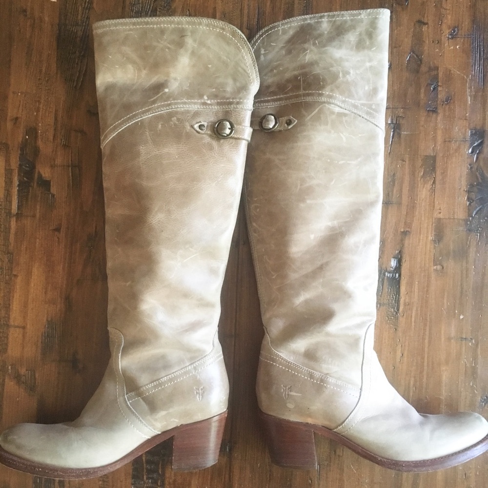 Frye Tall Jane in Cream/ Tan Distressed